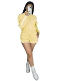 Long Sleeve Zipper Coat Two Piece Shorts Set GXZY-xy4055
