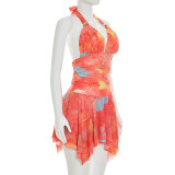 Print Sleeveless Ruffles Mini Dress GSZM-D26DS064