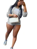 Long Sleeve Zipper Coat Two Piece Shorts Set GXZY-xy4055