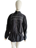 Long Sleeve Zipper Coat Two Piece Shorts Set GXZY-xy4055