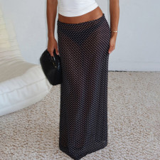 Polka-dot Print Chiffon Straight Midi Skirt GSZM-D26SK076