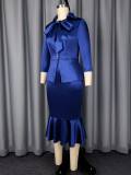 Plus Size Bow-Tie Satin Blazer And Fishtail Skirt Suit GKEN-ATP060348