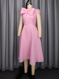 Plus Size Bow Tie Sleeveless Slim Midi Dress  GKEN-ADR060137