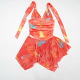 Print Sleeveless Ruffles Mini Dress GSZM-D26DS064