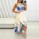 Print Halterneck Backless Long Skirt 2 Piece Set SHD-9967