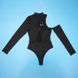 Solid Color Irregular Long Sleeve Bodysuit Long Skirt Suit YF-10802