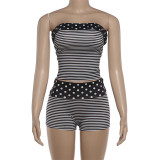 Stripe Print Wrap Chest Two Piece Shorts Set GYME-K6S05314A