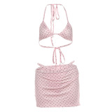 Polka Dots Print Tie Up Bikinis+Skirt 3 Piece Set GYME-K25S89257