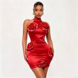 3D Rose Sleeveless Mini Dress GADE-9391