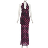 Polka Dots Print Backless Maxi Dress GYME-K25S89789