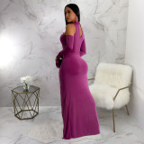 Solid Color Irregular Long Sleeve Bodysuit Long Skirt Suit YF-10802
