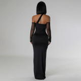 Mesh See Through Mesh Patchwork Maxi Dress YF-20045