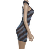 See Through Stripe Sleeveless Mini Dress GYME-K6D02217A