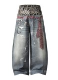 Leopard Print Patchwork Straight Jeans GYLN-4954