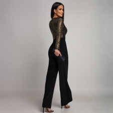 Long Sleeve V Neck Sequin Jumpsuit CYA-902224