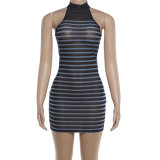 See Through Stripe Sleeveless Mini Dress GYME-K6D02217A