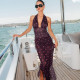 Polka Dots Print Backless Maxi Dress GYME-K25S89789
