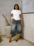 Plus Size Washed Wide Leg Seventh Jeans GYLN-0758