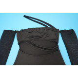 Mesh See Through Mesh Patchwork Maxi Dress YF-20045