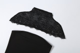 Lace Shawl-Neck Strapless Solid-Color Two-Piece Dress Set GYME-K25S88244