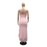 Ruffles Solid Color Sling Split Midi Dress CYA-902297