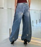 Plus Size Holes Loose Wide Leg Jeans GYLN-4947