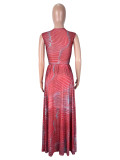 Print Sleeveless Bodysuit  Long Skirts 2 Piece Set SHD-9966