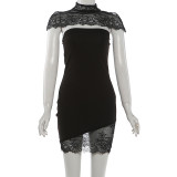 Lace Shawl-Neck Strapless Solid-Color Two-Piece Dress Set GYME-K25S88244