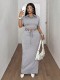Short Sleeve Lapel Top Long Skirt 2 Piece Set GADE-11085