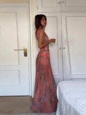 Print Sleeveless Bodysuit  Long Skirts 2 Piece Set SHD-9966