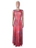 Print Sleeveless Bodysuit  Long Skirts 2 Piece Set SHD-9966