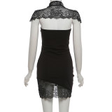 Lace Shawl-Neck Strapless Solid-Color Two-Piece Dress Set GYME-K25S88244