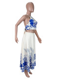 Print Halterneck Backless Long Skirt 2 Piece Set SHD-9967