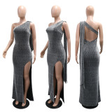 Single Shoulder Sleeveless High Split Maxi Dress CYA-902227