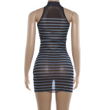 See Through Stripe Sleeveless Mini Dress GYME-K6D02217A