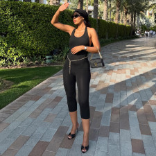 Solid Color Halterneck Backless Seventh Jumpsuit GYME-K6Q02682A