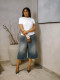 Plus Size Washed Wide Leg Seventh Jeans GYLN-0758
