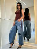 Plus Size Holes Loose Wide Leg Jeans GYLN-4947