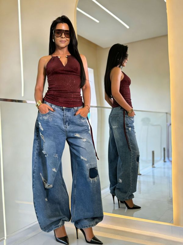 Plus Size Holes Loose Wide Leg Jeans GYLN-4947