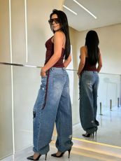 Plus Size Holes Loose Wide Leg Jeans GYLN-4947