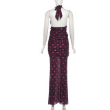 Polka Dots Print Backless Maxi Dress GYME-K25S89789