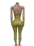 Sexy Backless PU Leather Bandage Jumpsuit(Without Headscarf) GFCF-1452