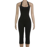Solid Color Halterneck Backless Seventh Jumpsuit GYME-K6Q02682A
