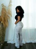 Plus Size Washed Patchwork Straight Jeans GYLN-0365
