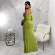 Solid Color Irregular Long Sleeve Bodysuit Long Skirt Suit YF-10802
