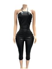 Sexy Backless PU Leather Bandage Jumpsuit(Without Headscarf) GFCF-1452