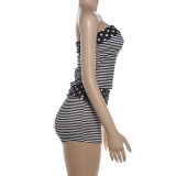 Stripe Print Wrap Chest Two Piece Shorts Set GYME-K6S05314A