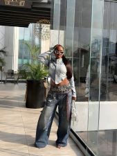Leopard Print Patchwork Straight Jeans GYLN-4954