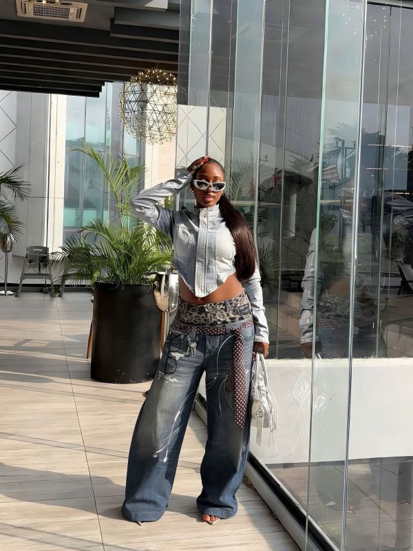 Leopard Print Patchwork Straight Jeans GYLN-4954