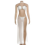 Sexy Tie Up Bikinis+Mesh Long Skirts 3 Piece Swimsuit GYME-K6S03225A